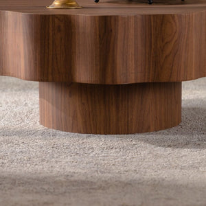 English Elm 31.5" Scalloped Round Coffee Table Walnut Grain Mdf Sculptural Living Room Accent W3158P395511