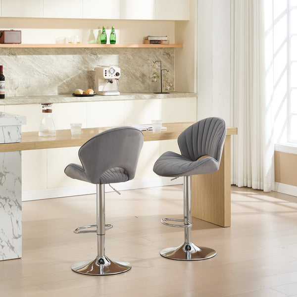English Elm Bar Stools modern adjustable swivel counter chairs with back and footrest, chrome base for kitchen pub gatherings Grey W1249P386235
