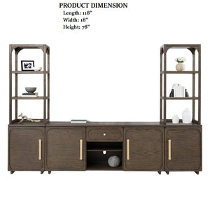 English Elm Transitional Vellara Entertainment Center Dark Walnut Finish 118"W x 78"H Recessed Panels, Gold Handles B2741S00692