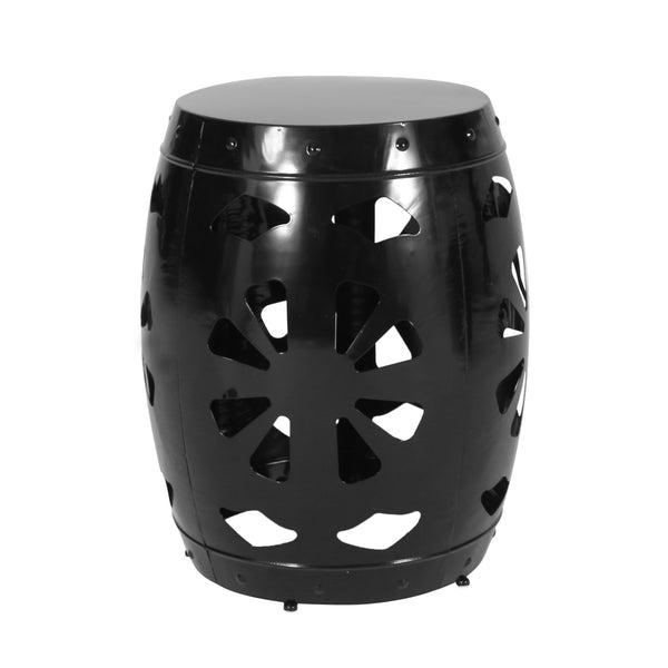 English Elm Metal end Table with Powder-Coated Iron Frame and Floral Cut Design, Modern Minimal Accent Table Black 23.75 L x 19.75 W x 19.75 H W2297P188283