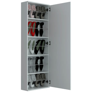 English Elm Wall Mounted Shoe Cabinet with Full Length Mirror Five Shelves White Entryway Organizer B097132917