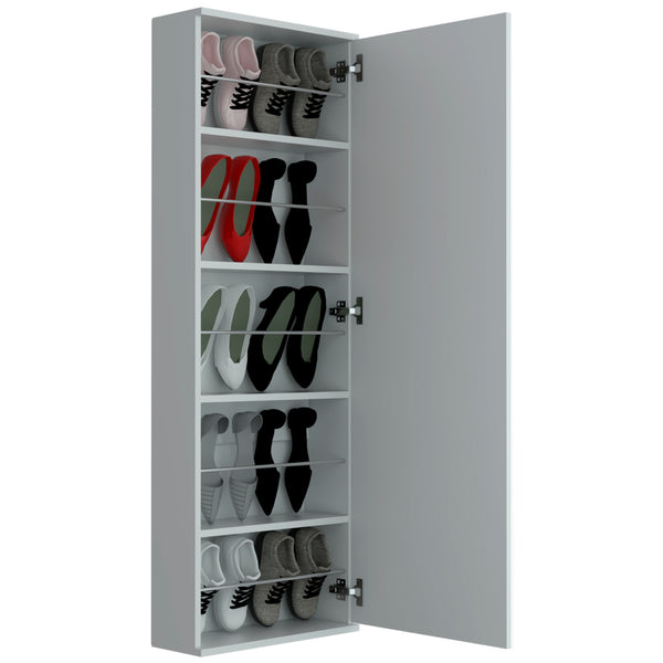 English Elm Wall Mounted Shoe Cabinet with Full Length Mirror Five Shelves White Entryway Organizer B097132917