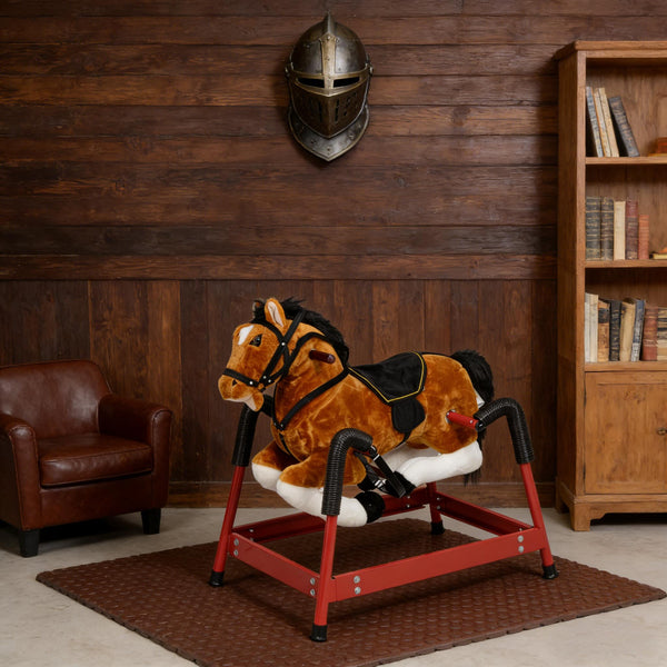 English Elm Soft Plush Spring Rocking Horse with Saddle Reins and Sounds for Kids Ages 3 to 8 T3971P442620