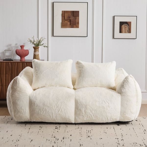 English Elm Giant Ultra Soft Fluffy Loveseat Bean Bag Sofa for Adults, Oversized Shredded Foam Couch with Pillows White W3723P353892