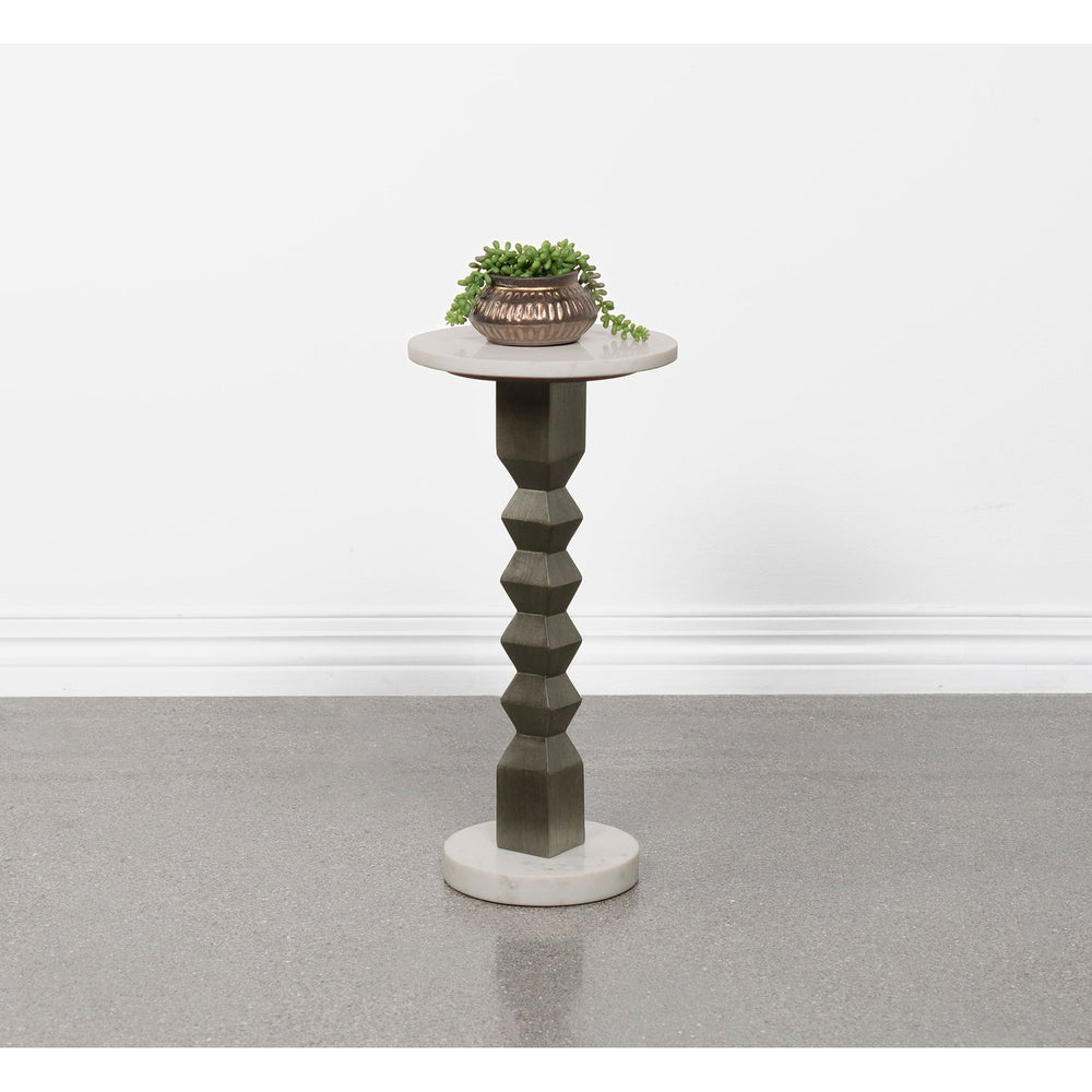 English Elm Selena Marble Top Round Accent Table with Geometric Mango Wood Pedestal Base B062P441042