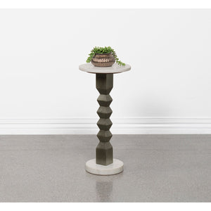 English Elm Selena Marble Top Round Accent Table with Geometric Mango Wood Pedestal Base B062P441042