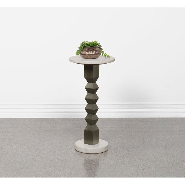 English Elm Selena Marble Top Round Accent Table with Geometric Mango Wood Pedestal Base B062P441042