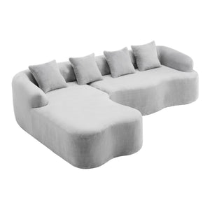 English Elm Full L-Shape Sectional Sofa with Curved Chaise, Modular Chenille Couch, High-Density Comfort for Apartment Living Grey W3612S00005