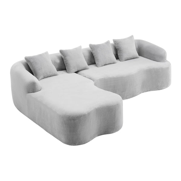 English Elm Full L-Shape Sectional Sofa with Curved Chaise, Modular Chenille Couch, High-Density Comfort for Apartment Living Grey W3612S00005