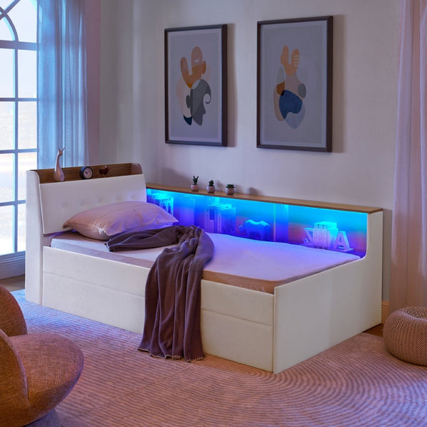 English Elm Twin Size Velvet Daybed With Trundle, Storage Headboard & Wireless Charging - Stylish & Functional! W1413S00111-GIGA