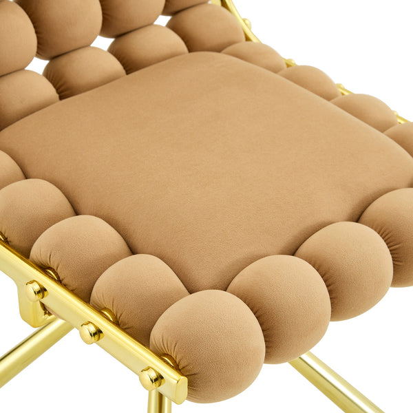 English Elm Cream Dutch Velvet Swivel Chair Tufted Bubble Backrest Glam Armless Accent Seat Brown,Gold W3875P448018