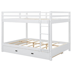 English Elm Wood Queen Size Bunk Bed With Trundle & Ladder – Stylish Space-Saving Solution For All Ages! N7090004008K-GIGA