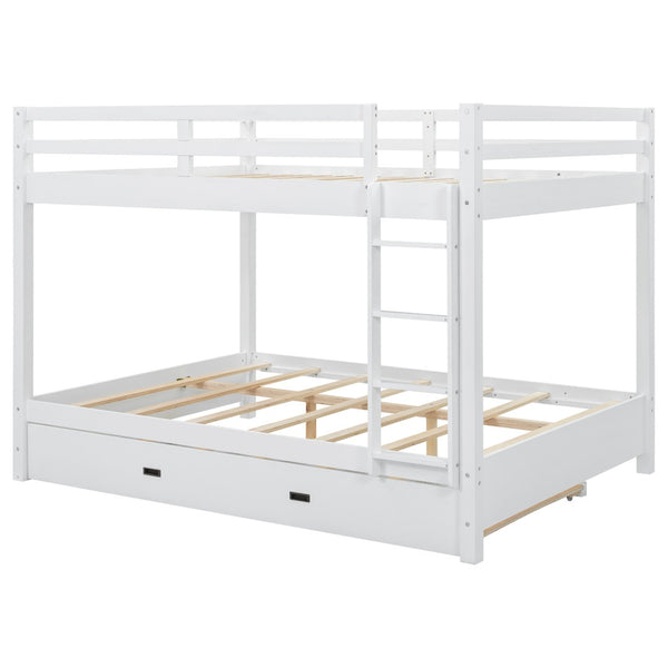 English Elm Wood Queen Size Bunk Bed With Trundle & Ladder – Stylish Space-Saving Solution For All Ages! N7090004008K-GIGA