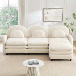 English Elm Teddy Fleece Modular Cloud Sofa Plush Curved Sectional with Ottoman for Living Room Beige White W5656S00082