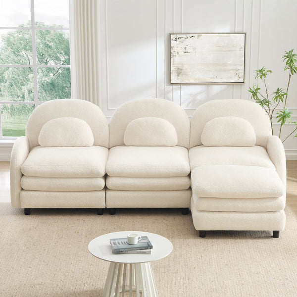 English Elm Teddy Fleece Modular Cloud Sofa Plush Curved Sectional with Ottoman for Living Room Beige White W5656S00082