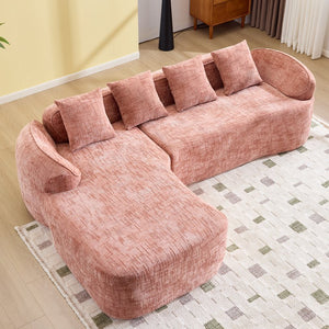 English Elm Pink chenille L-shaped sofa with high-elastic sponge, curved armrests, 4 throw pillows, 900lb capacity W3612S00018