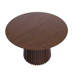 English Elm 47"-78" Extendable Round Oval Dining Table Fluted Pedestal Seats 8 Mid Century N768P399828D_N768P399829D