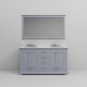English Elm Dark Grey Double Bath Vanity Set With White Quartz Top, Chrome Faucet, And 58" Mirror Included B2731S00982