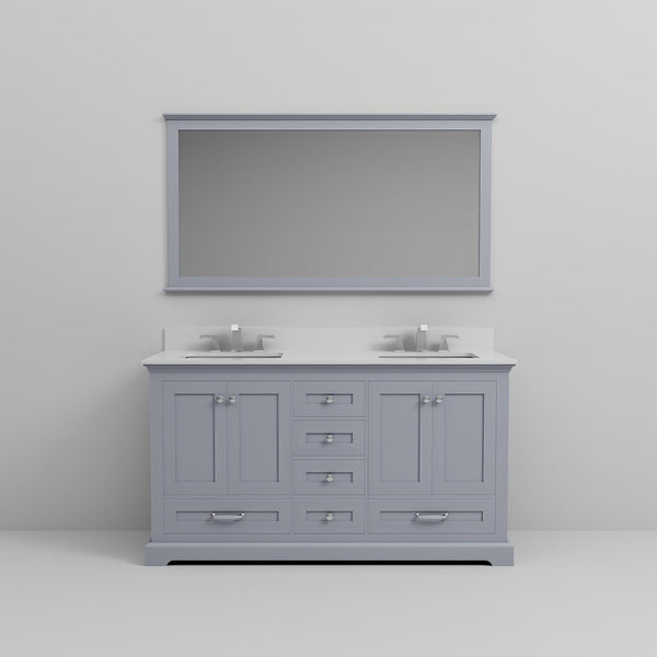 English Elm Dark Grey Double Bath Vanity Set With White Quartz Top, Chrome Faucet, And 58" Mirror Included B2731S00982