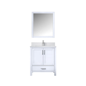 English Elm White Bath Vanity with Cultured Marble Top, Chrome Faucet & 28" Mirror, Scratch-Resist Durability B2731S01324