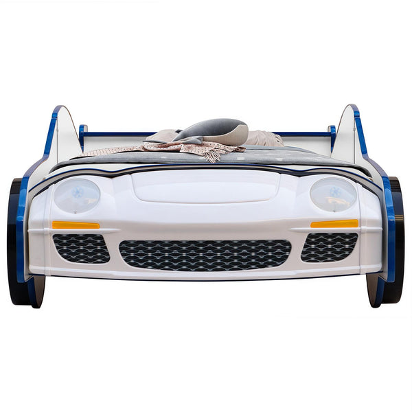 English Elm Hero Patrol Twin Police Car Bed with LED Headlights, Kid-Friendly MDF Frame, Guardrail & Sturdy Slats W2237S00016