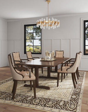 English Elm Fifth Avenue Faux Leather and Velvet Dining Armchair Tan with Walnut Beech Frame, Plush Stitching, 300lb Capacity B365P398304