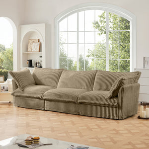 English Elm Slipcovered Modern 3-Seater Sofa With Soft Camel Corduroy, Washable Covers & Modular Design Options W3041S00066-GIGA