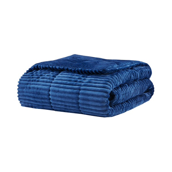 JLA Home Madison Park - Oversized Plush Down Alternative Throw for Luxurious Warmth — Ribbed Face, Box Quilted, Machine-Washable Comfort Navy BASI50-0428