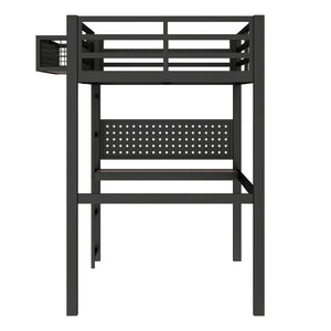 English Elm Twin Xl Solid Pine Loft Bed with Built-in Led Lighting and Storage Shelves W1580S00374