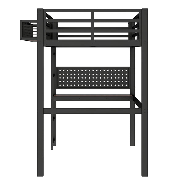English Elm Twin Xl Solid Pine Loft Bed with Built-in Led Lighting and Storage Shelves W1580S00374
