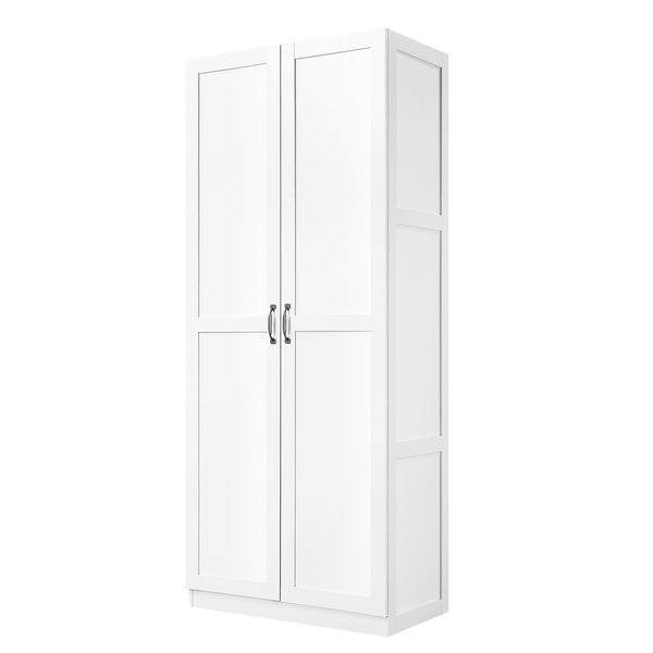 English Elm Cornelia White Storage Cabinet 71" Tall MDF with 7 Adjustable Shelves, Soft-Close Doors & Handles B365P397856