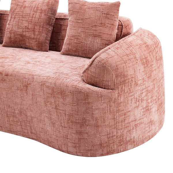 English Elm Pink chenille L-shaped sofa with high-elastic sponge, curved armrests, 4 throw pillows, 900lb capacity W3612S00018