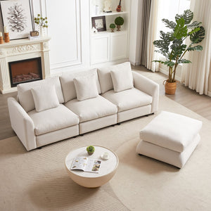 English Elm MH102.2 Modular 102.2" L-Shaped Sectional Sofa with Ottoman, 3 Cushions & Pillows, Upholstered Comfort Beige W1193S00136