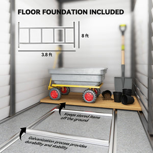 English Elm Dark Gray Galvanized Steel Lean to Outdoor Shed with Lockable Doors and Foundation Kit T3971S00079