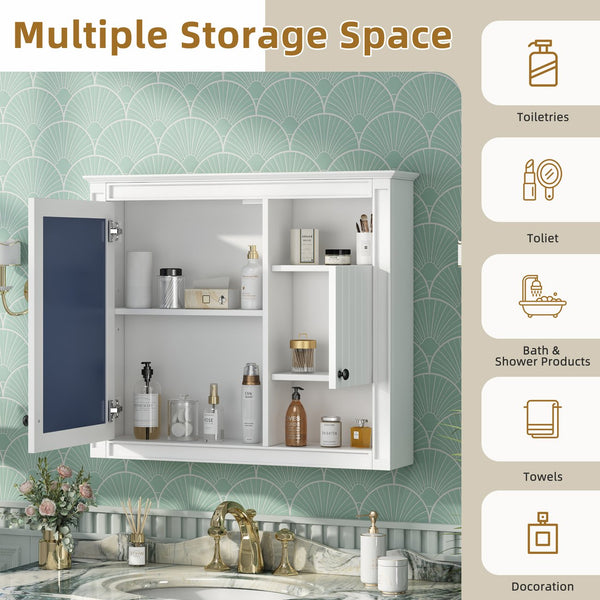 English Elm 32'' Modern Medicine Cabinet with Mirror, Wall-Mounted 3-Shelf Bathroom Storage, White MDF Finish N710P252505K