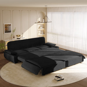 English Elm 94.5" King Convertible Sleeper Sofa Corduroy Upholstered Chaise Lounge Guest Room Bed Black W1885S00404
