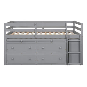 English Elm Full Size Kids Loft Bed Pinewood Frame Dual Study Desks Drawers and Open Shelving Gray LT000369AAE