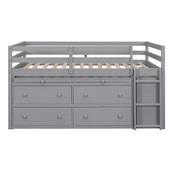 English Elm Full Size Kids Loft Bed Pinewood Frame Dual Study Desks Drawers and Open Shelving Gray LT000369AAE