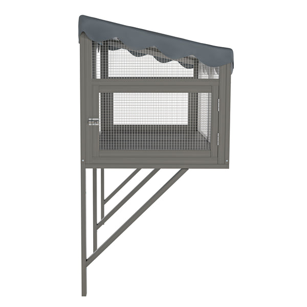 English Elm Cat Catio Window Box Enclosure Solid Wood Frame Mesh Panels Weatherproof Outdoor Perch W3166P354629