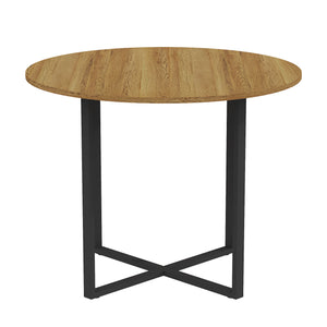 English Elm Sn-rt100-4-wd Round Oak Grain Dining Table with Black Metal Legs for Small Spaces Wood W3875P372899