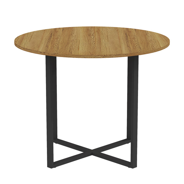English Elm Sn-rt100-4-wd Round Oak Grain Dining Table with Black Metal Legs for Small Spaces Wood W3875P372899