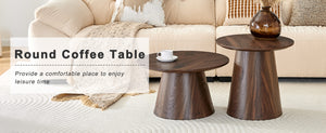 English Elm Nested Round Coffee Table Set with Wood Grain Mdf Top for Modern Living Rooms Walnut W2920S00116