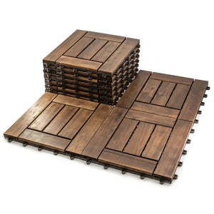 English Elm 12 Inch Acacia Wood Interlocking Patio Deck Tiles Natural Grain Outdoor Flooring T3656P456183