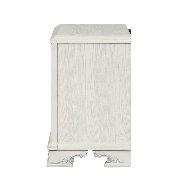 English Elm Traditional French Inspired Nightstand with Usb Charging Dovetail Drawers Creamy Finish B2741P435893