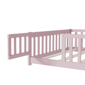 English Elm Full Size Rubberwood Floor Bed with Safety Guardrails and Latching Door for Toddlers Pink W504P429304