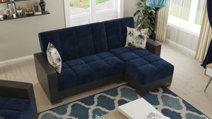 English Elm Primenest Convertible Chaise Lounge With Storage - Plush Microfiber Sleeper In Emerald Blue B030P303538-GIGA