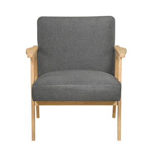 English Elm Modern Mid-Century Accent Chair Walnut Frame with Textured Linen Upholstery and Cushioned Seat Comfortfulness Dark Gray,Natural 26.5 L x 23.5 W x 10 H B011P308036