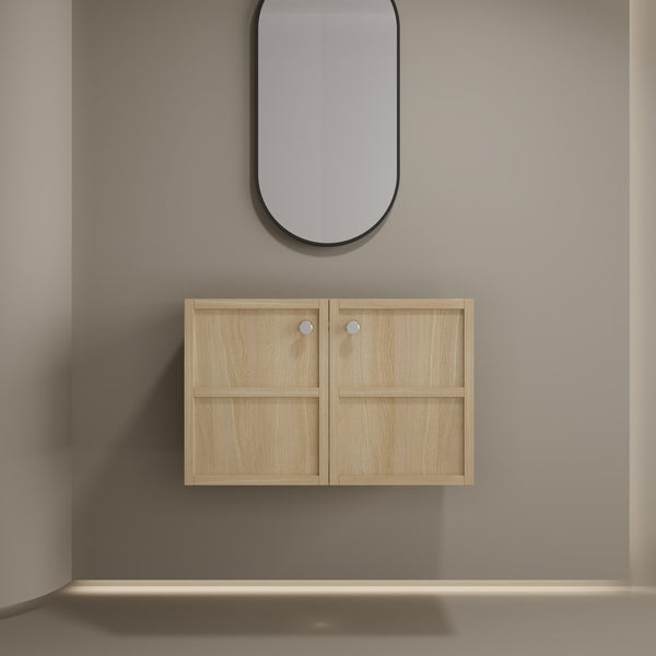 English Elm 30" Modern Wall-Mounted Bathroom Vanity Cabinet, Oak Plywood Finish, 2 Soft-Close Doors, Hardware Included W1972P265284