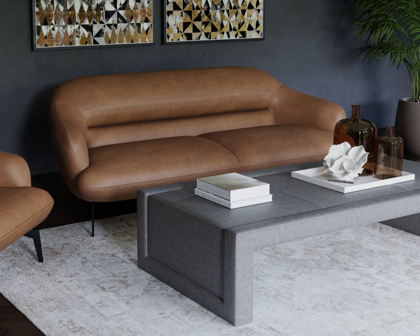 Sunpan Armani Sofa - Luxurious Italian Leather, Contemporary Design with Comfort and Style for Your Home Cognac Leather V2