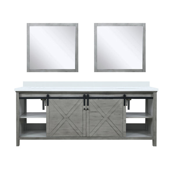 English Elm Ash Grey Double Bath Vanity with Cultured Marble Top, Soft-Close Drawers, Mirrors, Spacious Storage B2731S00908